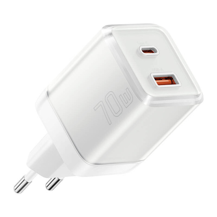 Зарядное устройство Yueqi 70W GaN USB-C + USB-A (белое)