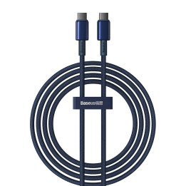 Cable USB-C a USB-C Baseus tungsteno dorado, 100W, 2m (niebieski)