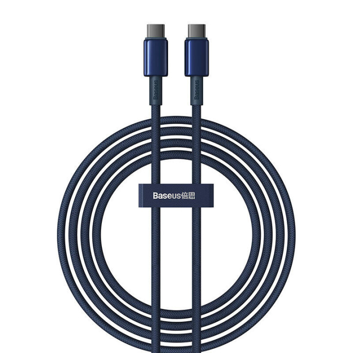 Cable USB-C a USB-C Baseus tungsteno dorado, 100W, 2m (niebieski)