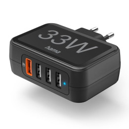 Hama Cargador de Pared 4 Ranuras QC3.0 USB-A 33W negro
