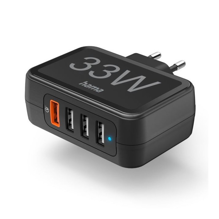 Настенное зарядное устройство Hama 4-слотовое QC3.0 USB-A 33 Вт черное