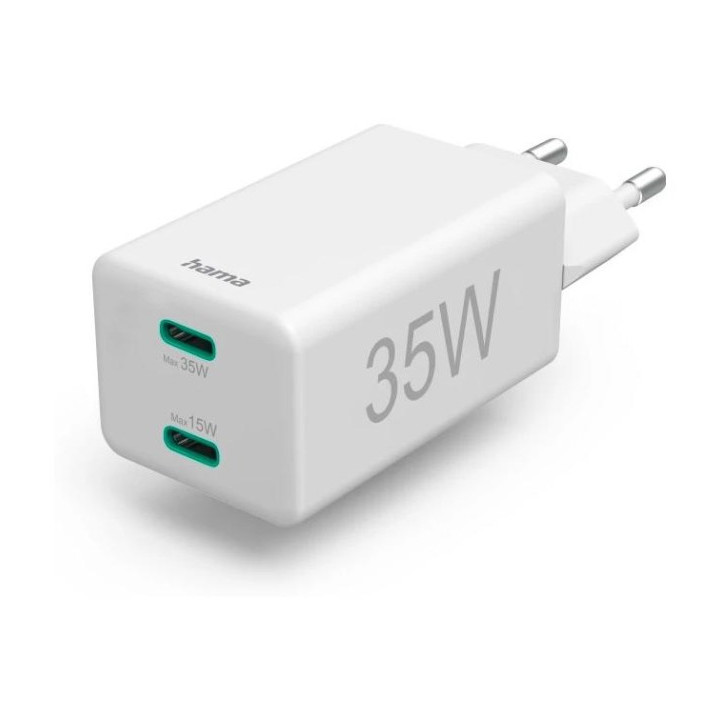 Hama mini 35W, PD/QC 3.0 (2X USB-C), blanco