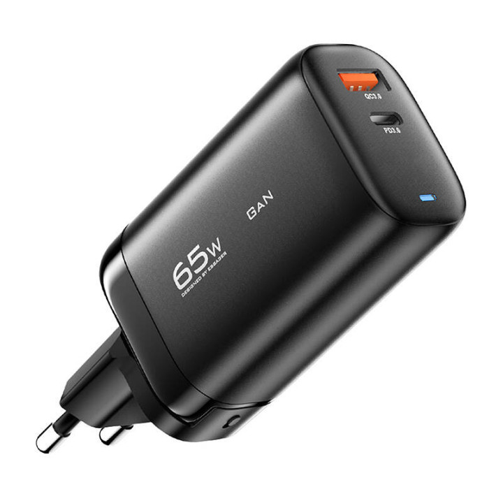 Сетевое зарядное устройство, Essager, ECTAC-MYB01-Z, GaN, USB-C, USB-A, 65 Вт (черное)