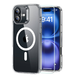 Estuche híbrido (HaloLock) ESR para iPhone 16 con kit de protección de pantalla (transparente)