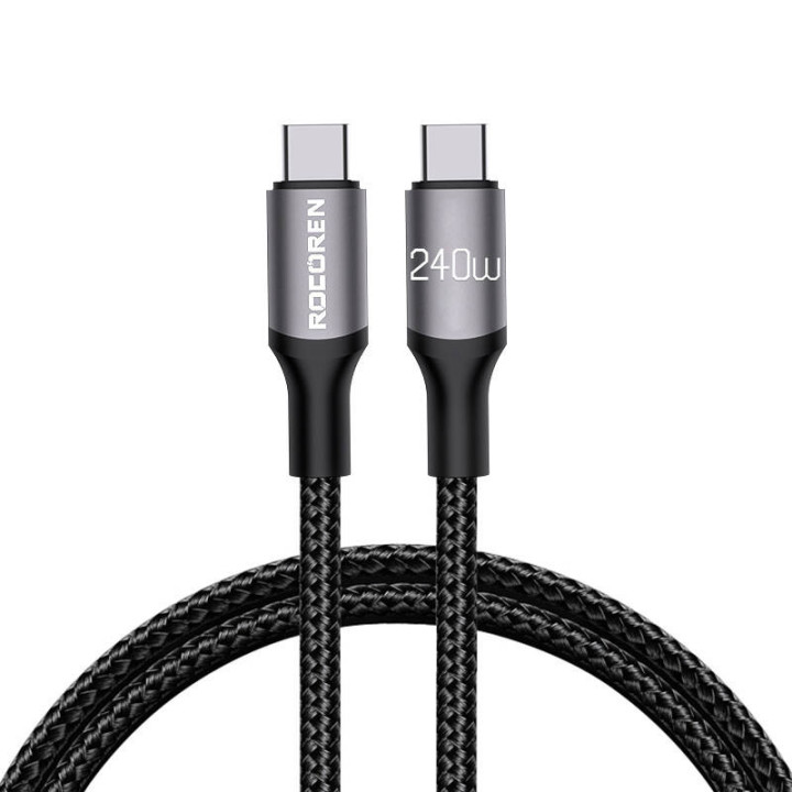 Кабель для быстрой зарядки Rocoren USB-C to USB-C Retro Series 1м 240Вт (серый)