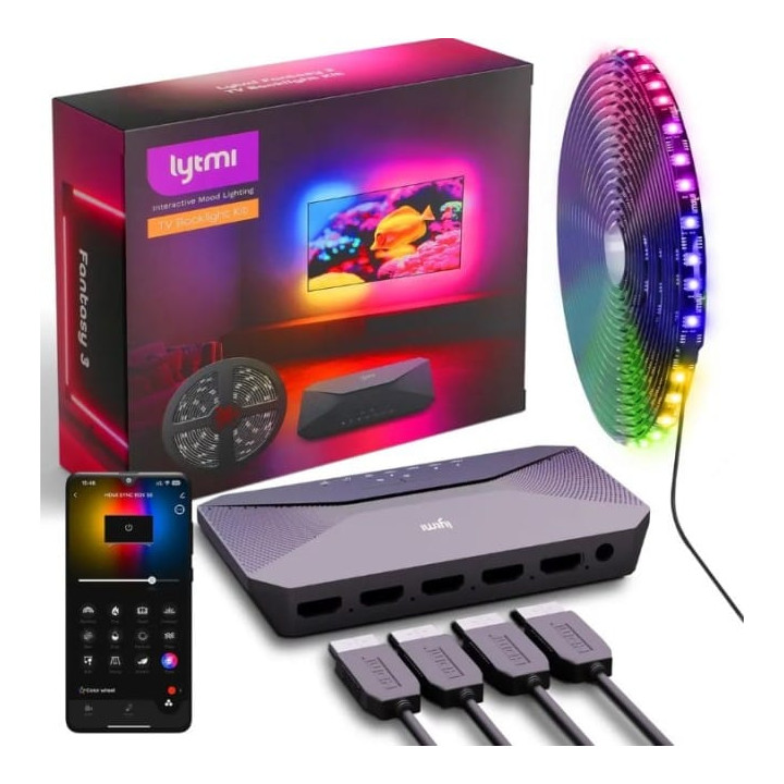 Lytmi Fantasy 3 TV Backlight Kit HDMI 2.1 | Taśma LED + Neo Box | dla TV 85-90 cali, Sync Box