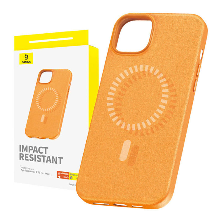 Funda magnética para teléfono para iPhone 15 ProMax Baseus Fauxther Series (naranja)