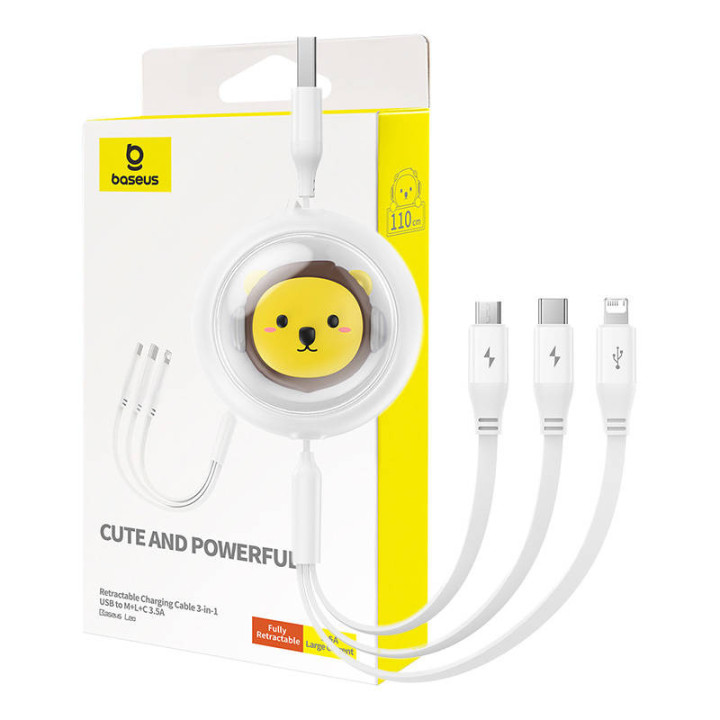 Cable de carga 3w1 Baseus USB a USB-C, USB-M, Lightning 3,5A, 1,1m (Blanco)