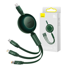 Cable USB-C 3 en 1 Baseus Bright Mirror 4 para micro USB/USB-C/Lightning 100W/3.5A 1.1m (Verde)