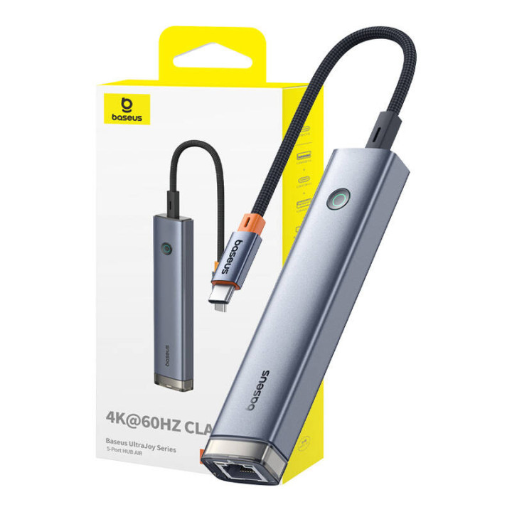 5-портовый HUB AIR Baseus UltraJoy Series Type-C — HDMI, USB3.0x2, PD, RJ45 (серый)