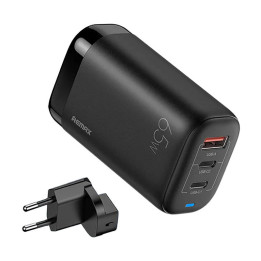 Cargador de pared Remax, RP-U55, 2x USB-C, USB, EU 65W (negro)