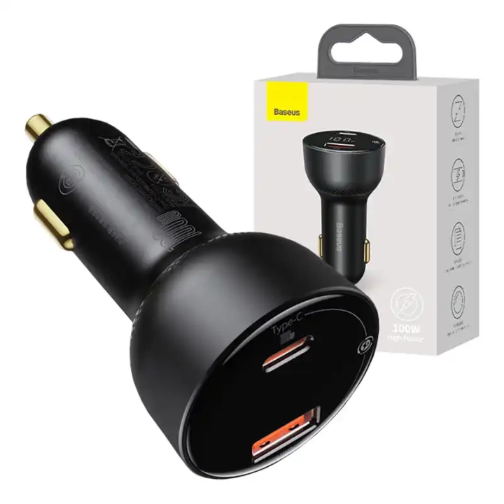 Автомобильное зарядное устройство Baseus Superme, USB, USB-C, 100 Вт (черное)