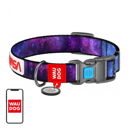 Нейлоновый ошейник для собак Waudog с QR-кодом "NASA21", размер XL