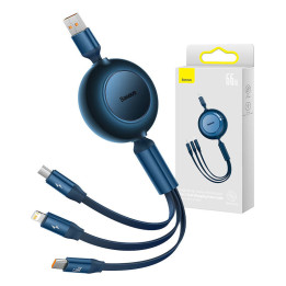 Baseus Bright Mirror 3, cable USB 3 en 1 para micro USB/USB-C/Lightning 66W/2A 1,1m (Azul)