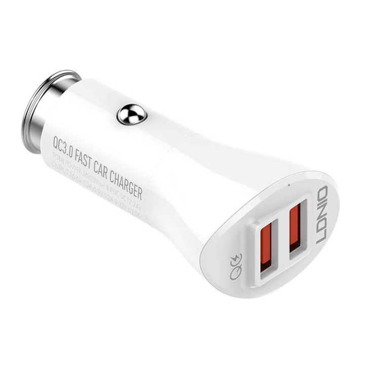 LDNIO C511Q Автомобильное зарядное устройство, 2 USB + кабель Lightning