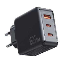 Cargador de pared, Essager, ECT2CA-JZB01-Z, GaN, USB-A, 2xUSB-C, 65W (negro)