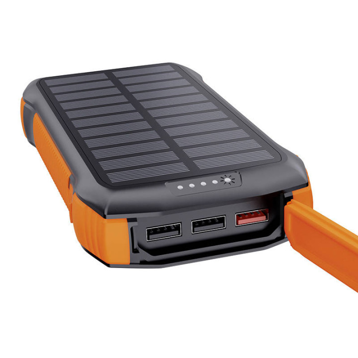 Choetech B567 Banco de energía solar con carga inductiva 3x USB 20000mAh 20W / QC 18W / Qi 10W (negro-naranja)