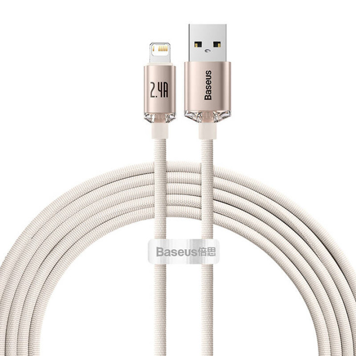 Cable USB Baseus Crystal Shine para iP, 2,4 A, 2 m (rosa)