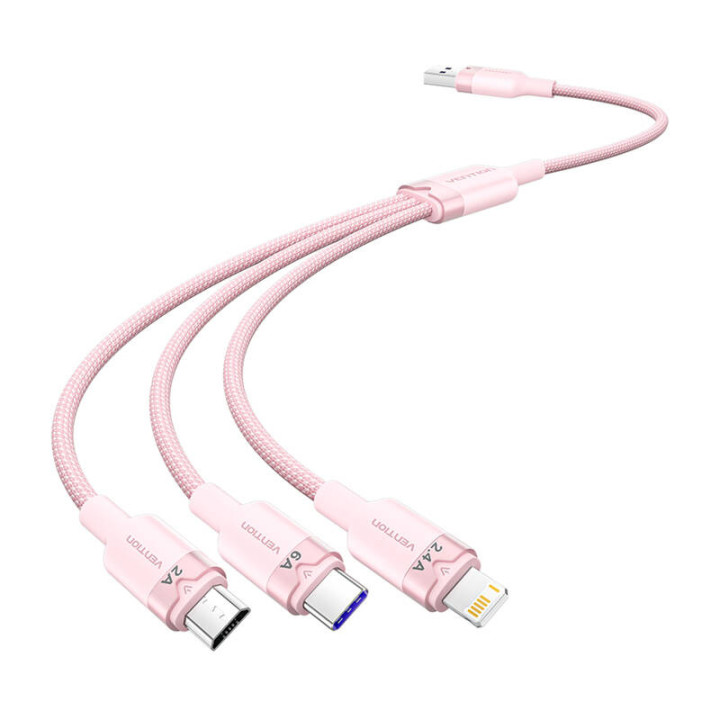Cable USB 2.0 A a 3 en 1 6A Vention CTRPG 1.5M (rosa)