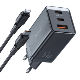 Cargador de pared Mcdodo CH-1544 GaN, 2x USB-C, 1x USB, 67W + cable USB-C a USB-C (negro)