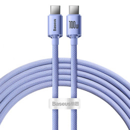 Cable Baseus Crystal Shine USB-C a USB-C, 100W, 2m (púrpura)