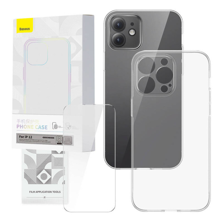 Set de Funda Transparente y Vidrio Templado Baseus Corning para iPhone 12