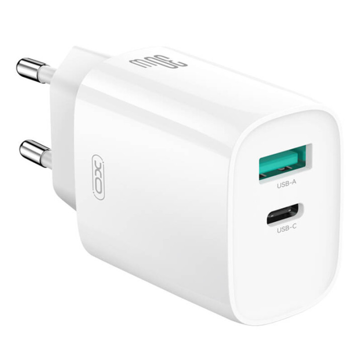 Cargador de pared XO CE30, 30W, 1x USB-C, 1x USB-A