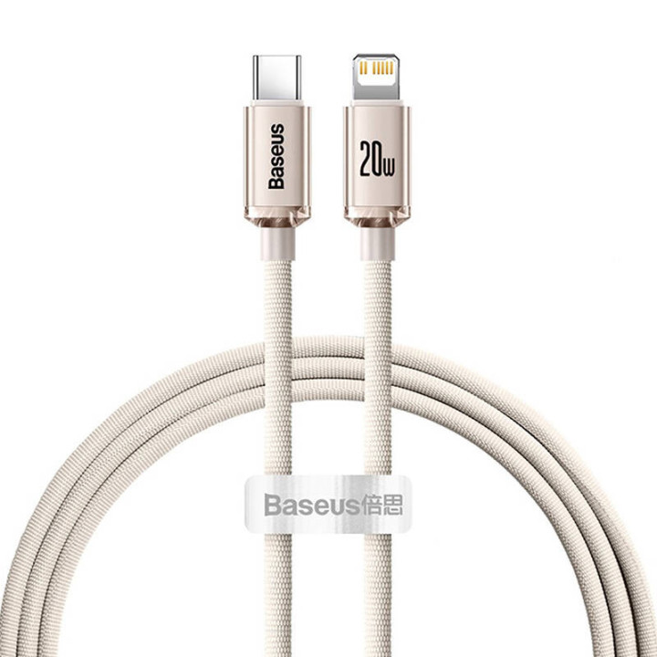 Cable Baseus Crystal Shine USB-C a IP, 20W, 1,2 m (rosa)