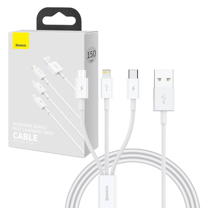 Быстрая зарядка USB для M+L+C Baseus Superior Data 3,5 А, 1 м (белый)