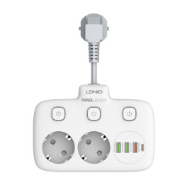 Multiprise avec 2 prises AC, 3x USB, USB-C, LDNIO SE2435, 2500W (blanc)