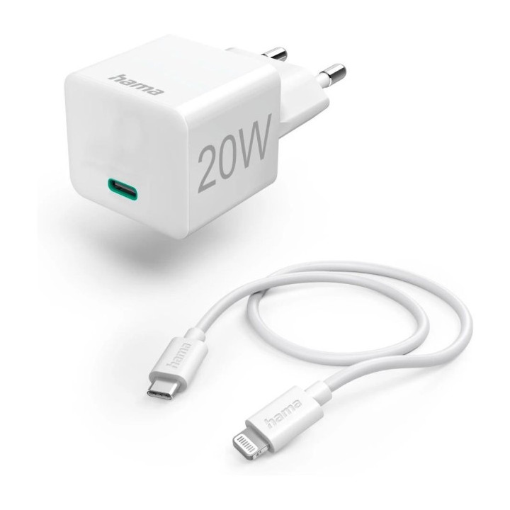 Hama mini 20W, PD, USB-C - Lightning, blanco