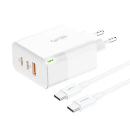 Cargador Foneng GAN65 USB-A, 2x USB-C GaN 65W con cable USB-C