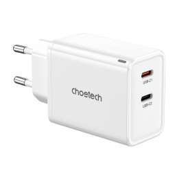 Choetech PD6013, GaN, 2x USB-C, cargador de red PD65W (blanco)