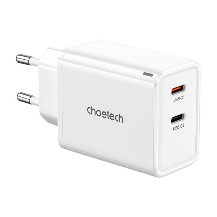 Choetech PD6013, GaN, 2x USB-C, cargador de red PD65W (blanco)