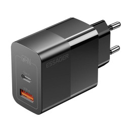 Cargador USB-C+USB-A 33W Essager GaN (negro)