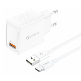 Foneng EU54 18W USB-A, cargador de red 3A (Blanco) + cable USB-A a USB-C