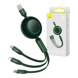 Baseus Bright Mirror 3, cable USB 3 en 1 para micro USB/USB-C/Lightning 66W/2A 1,1m (Verde)