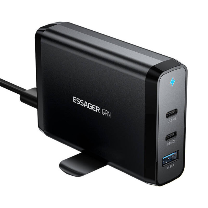 Cargador de escritorio 2xUSB-C 1xUSB-A 140W Essager GaN (negro)