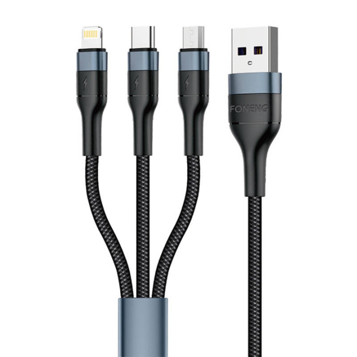 Кабель Foneng X51 3в1 USB to USB-C/Micro USB/Lightning, 3А, 1,2м (черный)