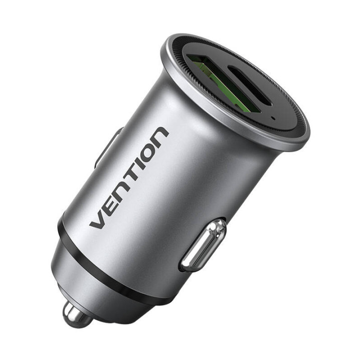 Cargador de Coche de Doble Puerto USB-A, USB-C Vention FFBH0 18/20W Gris