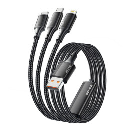 Cable USB-A 3 en 1, Essager, EXCMTL-JJ01-P, USB-C/Lightning/Micro, 100 W, 1,2 m (negro)
