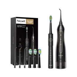 Szczoteczka soniczna z końcówkami i dozownikiem wody FairyWill FW-5020E + FW-E11 (czarna)