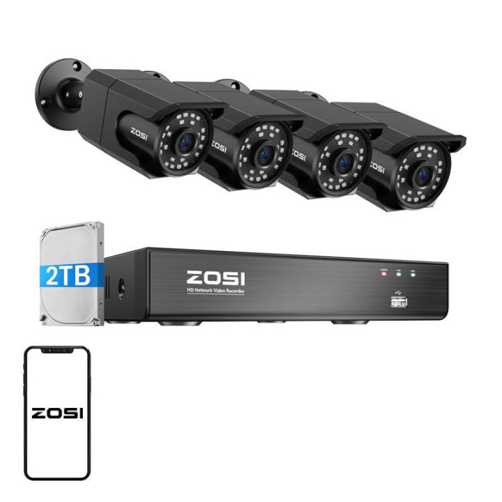 Комплект из четырех IP-камер ZOSI C105 WiFi 8MP + рекордер + HDD 2TB