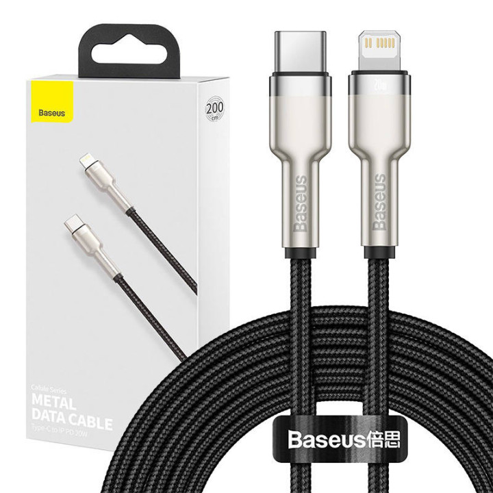 Cable USB-C para Lightning Baseus Cafule, PD, 20W, 2m (negro)