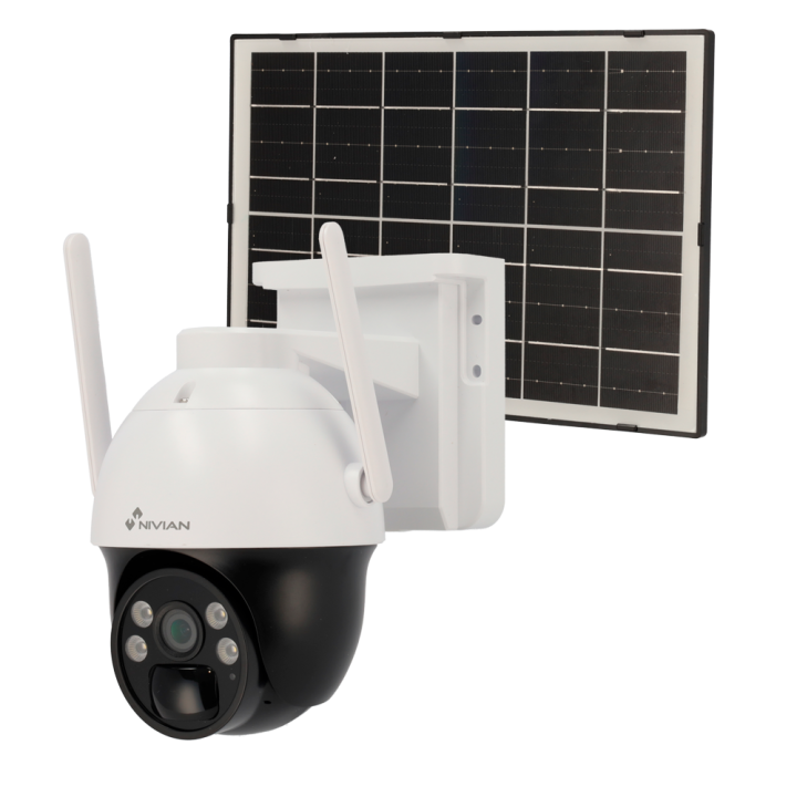 NIVIAN RETAIL NV-CAM02S-SOLAR4G Cámara IP PTZ de 4MP con Panel Solar, 4G LTE, PoE, IP66, 30m IR, Iluminación Dual, ONVIF