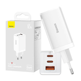 Cargador de pared Baseus GaN5 Pro 2xUSB-C + USB, 65W (blanco)