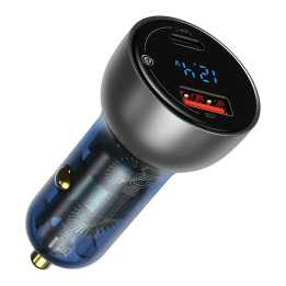 Cargador Rápido Dual Cargador de Coche Baseus Particular Pantalla Digital QC+PPS 65W (Plata)