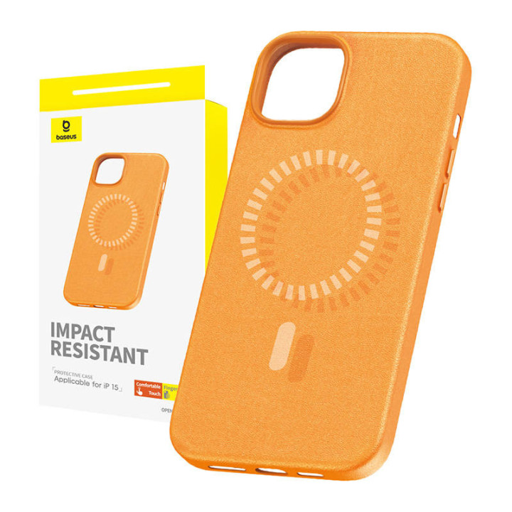 Funda magnética para teléfono para iPhone 15 Baseus Fauxther Series (naranja)