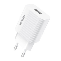 Cargador de pared VFAN E01, 1x USB, 2,4A (blanco)