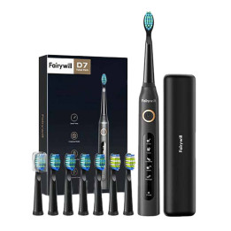 Szczoteczka soniczna z zestawem główek i etui FairyWill FW-507 Plus (czarna)